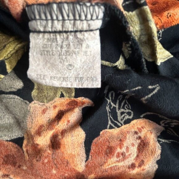 Carole Little Womens Floral Button-Up Blouse Size 14 Black Rayon Long Sleeve - Picture 5 of 9